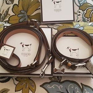 ❤NWT NIB COACH Jacquad Leather Dog Collar & Leash